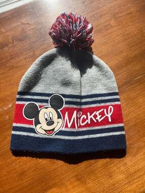Disney Mickey Mouse Striped Pom Pom Knit Beanie Hat